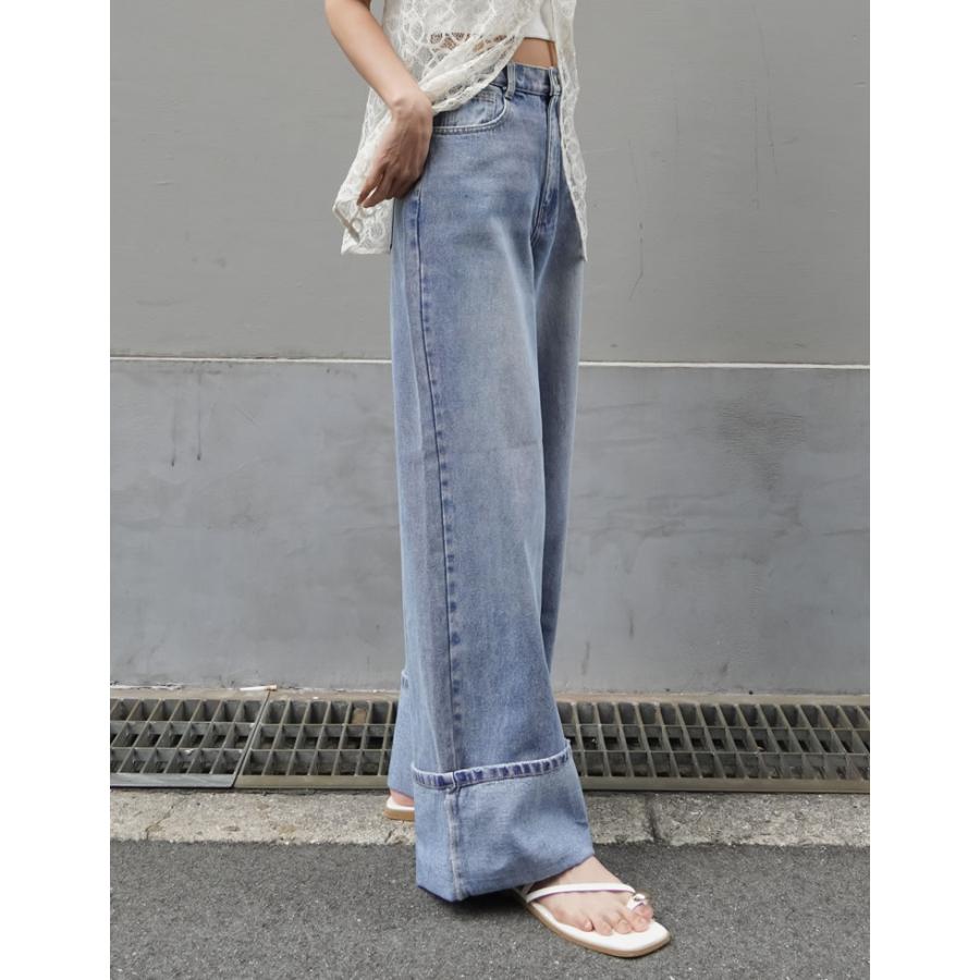 デニム レディース パンツ ワイド ロールアップ コットン100％ 綿100％ ルーズデニム 低身長 高身長 春夏 | Re:EDIT | 17