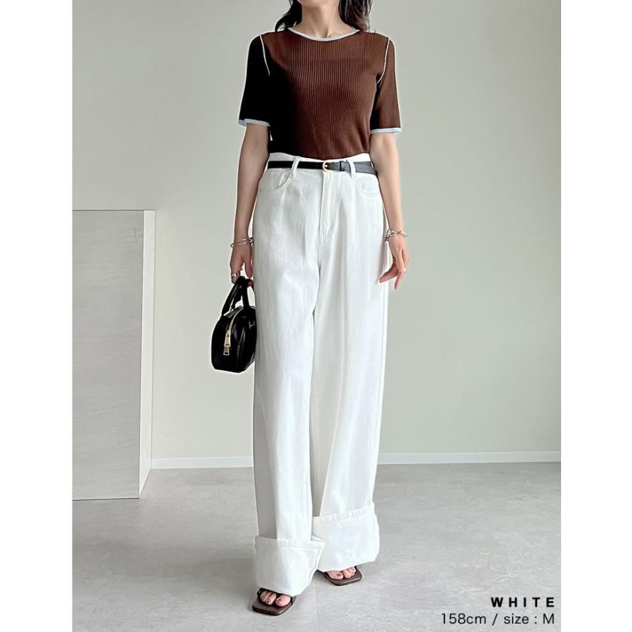 デニム レディース パンツ ワイド ロールアップ コットン100％ 綿100％ ルーズデニム 低身長 高身長 春夏 | Re:EDIT | 18