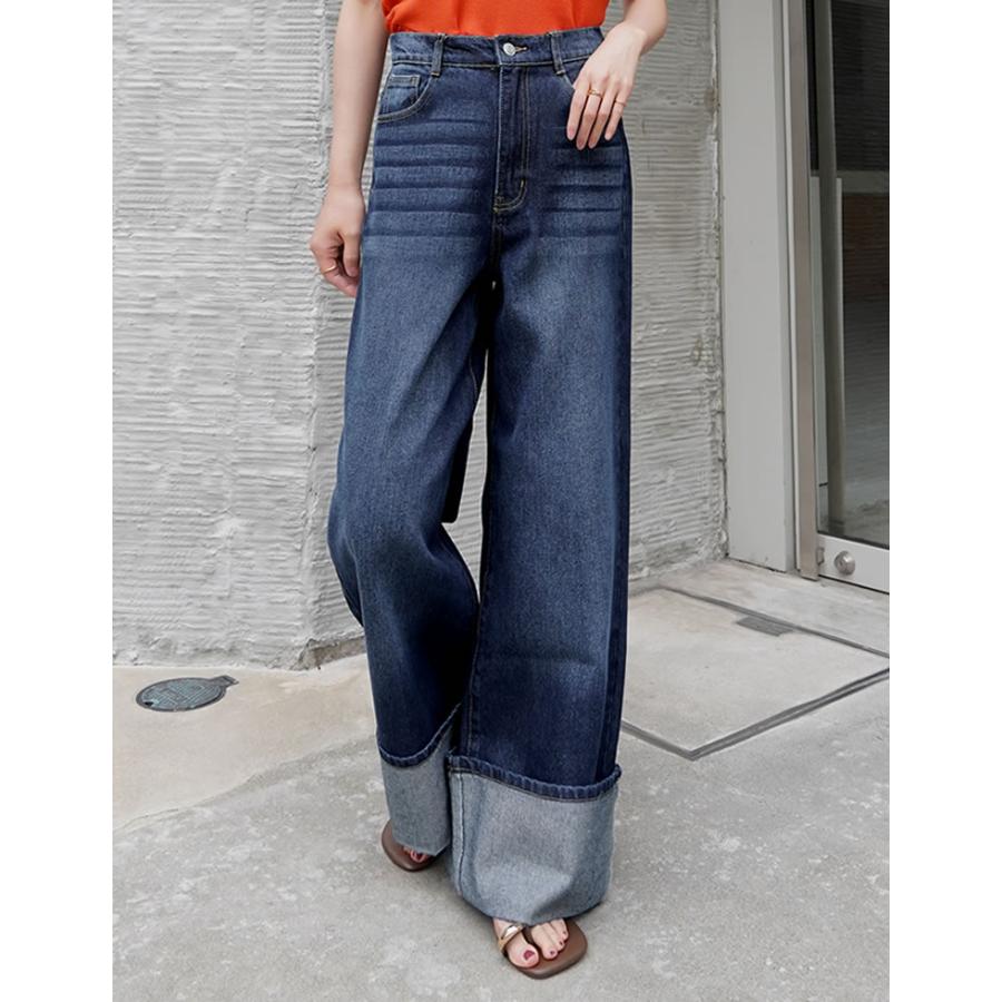 デニム レディース パンツ ワイド ロールアップ コットン100％ 綿100％ ルーズデニム 低身長 高身長 春夏 | Re:EDIT | 06