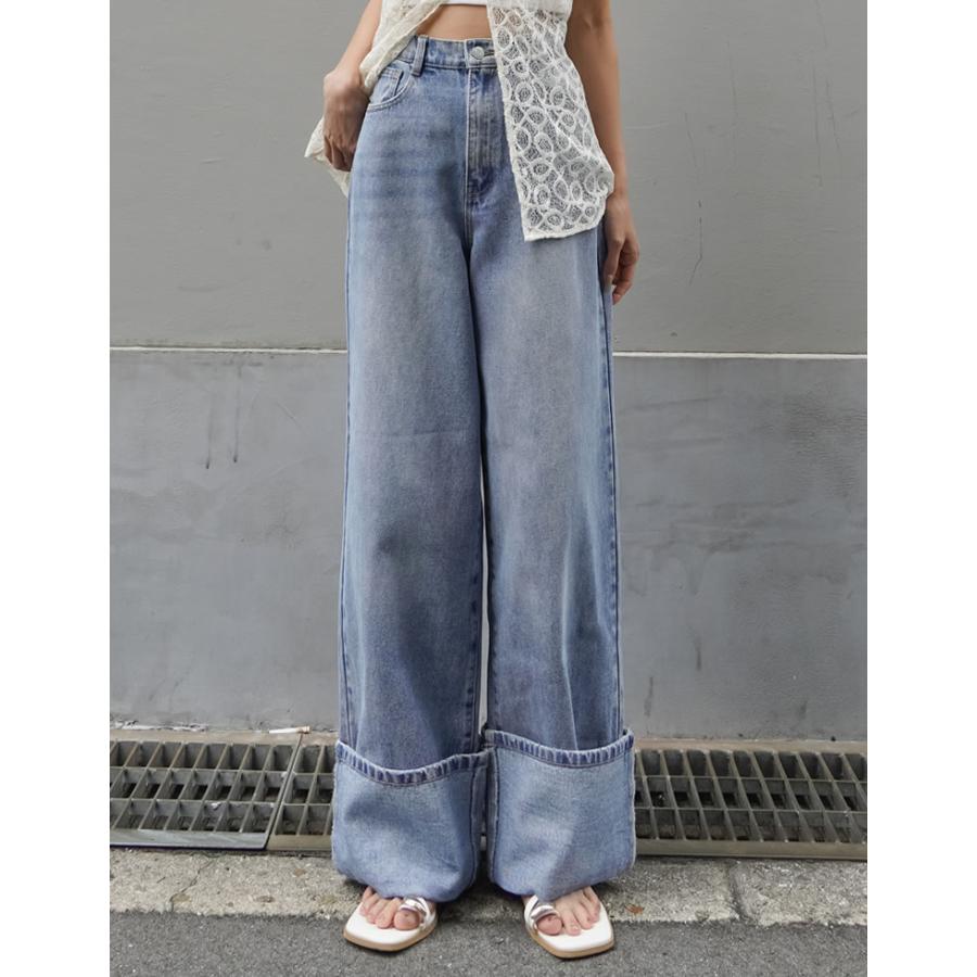 デニム レディース パンツ ワイド ロールアップ コットン100％ 綿100％ ルーズデニム 低身長 高身長 春夏 | Re:EDIT | 08