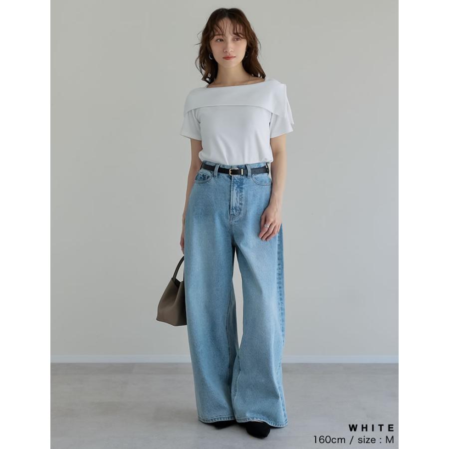 半袖 カットソー レディース トップス 4色 M/L オフショル オフショル風 ブラ紐隠し アシンメトリー ブラ紐が隠れる 新色追加 春夏 | Re:EDIT | 17