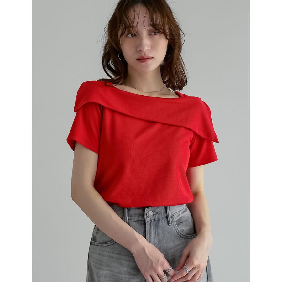 半袖 カットソー レディース トップス 4色 M/L オフショル オフショル風 ブラ紐隠し アシンメトリー ブラ紐が隠れる 新色追加 春夏 | Re:EDIT | 06
