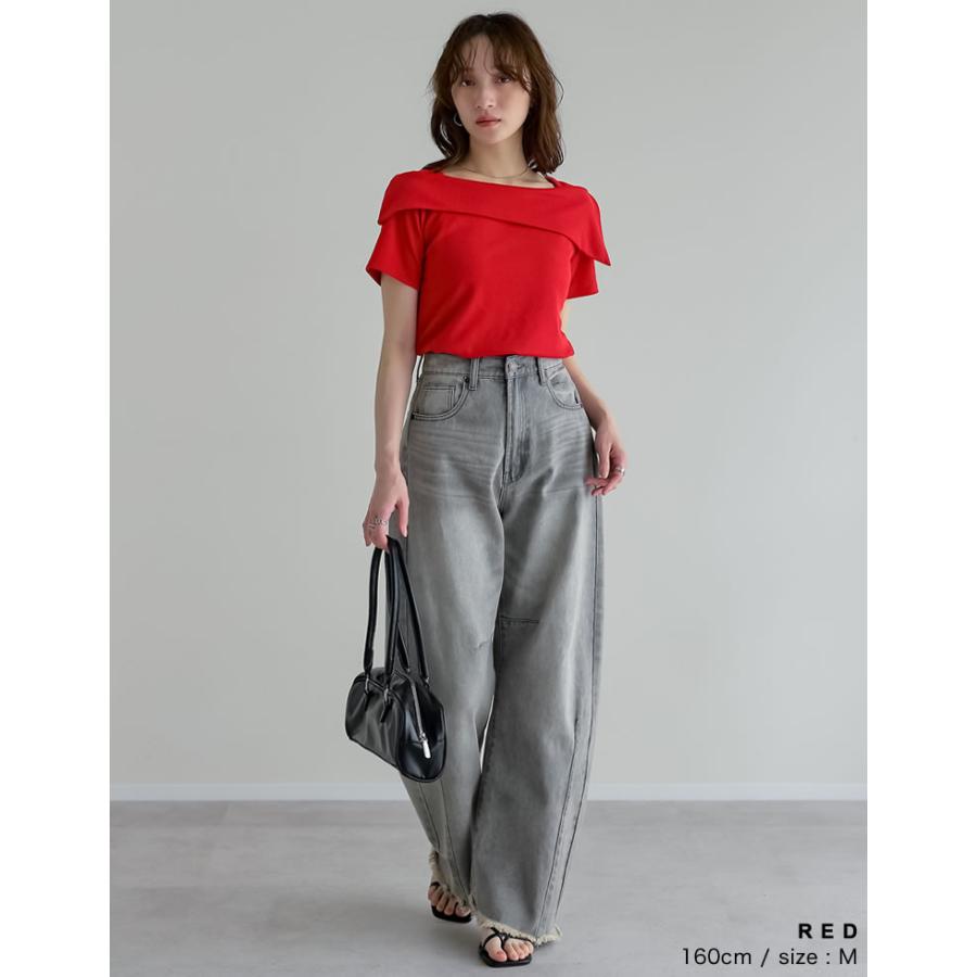 半袖 カットソー レディース トップス 4色 M/L オフショル オフショル風 ブラ紐隠し アシンメトリー ブラ紐が隠れる 新色追加 春夏 | Re:EDIT | 13