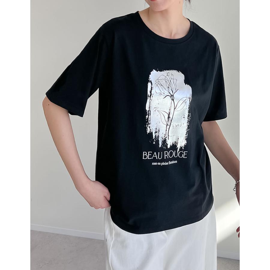 Tシャツ 半袖 ロゴT トップス レディース フロントロゴ フプリント UVカット 紫外線対策 接触冷感 ひんやり クルーネック 春夏[mb] | Re:EDIT | 09