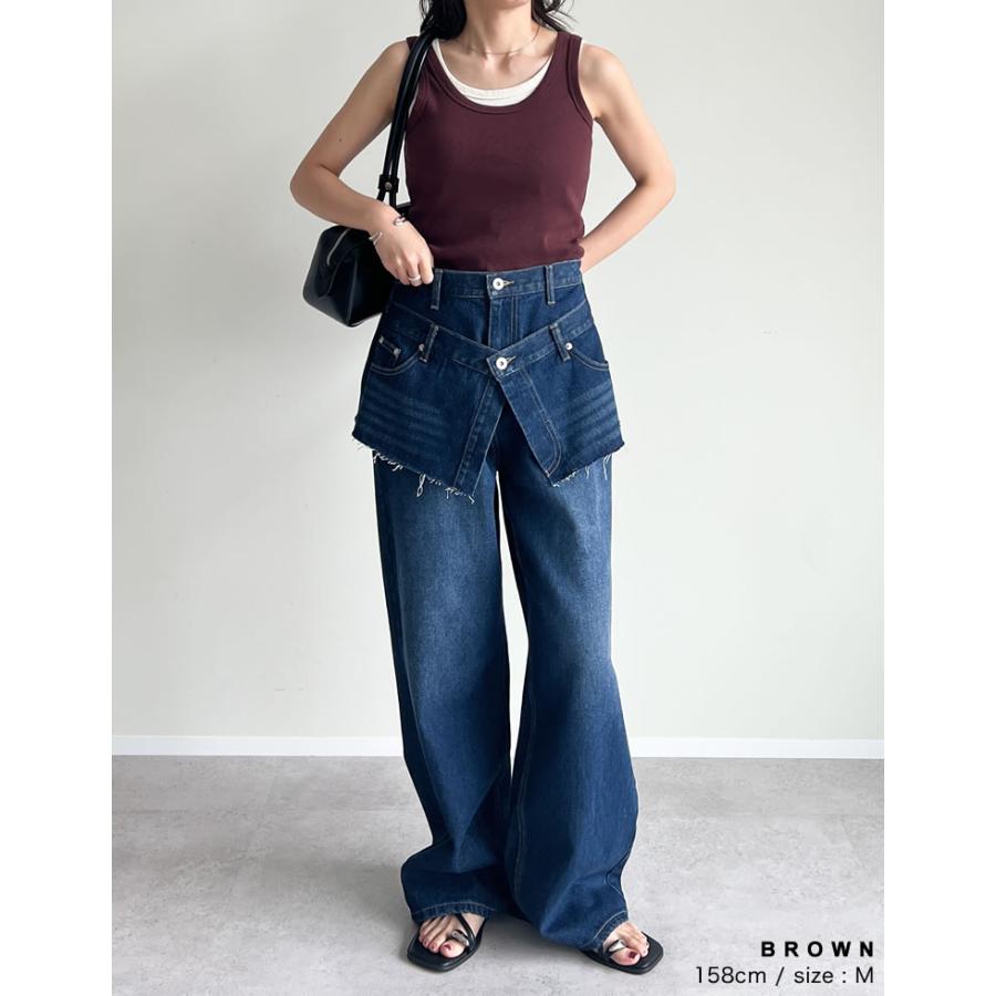 タンクトップ レディース トップス インナー レイヤード ノースリーブ クルーネック 丸首 リブ カットソー 春夏[mb] | Re:EDIT | 19