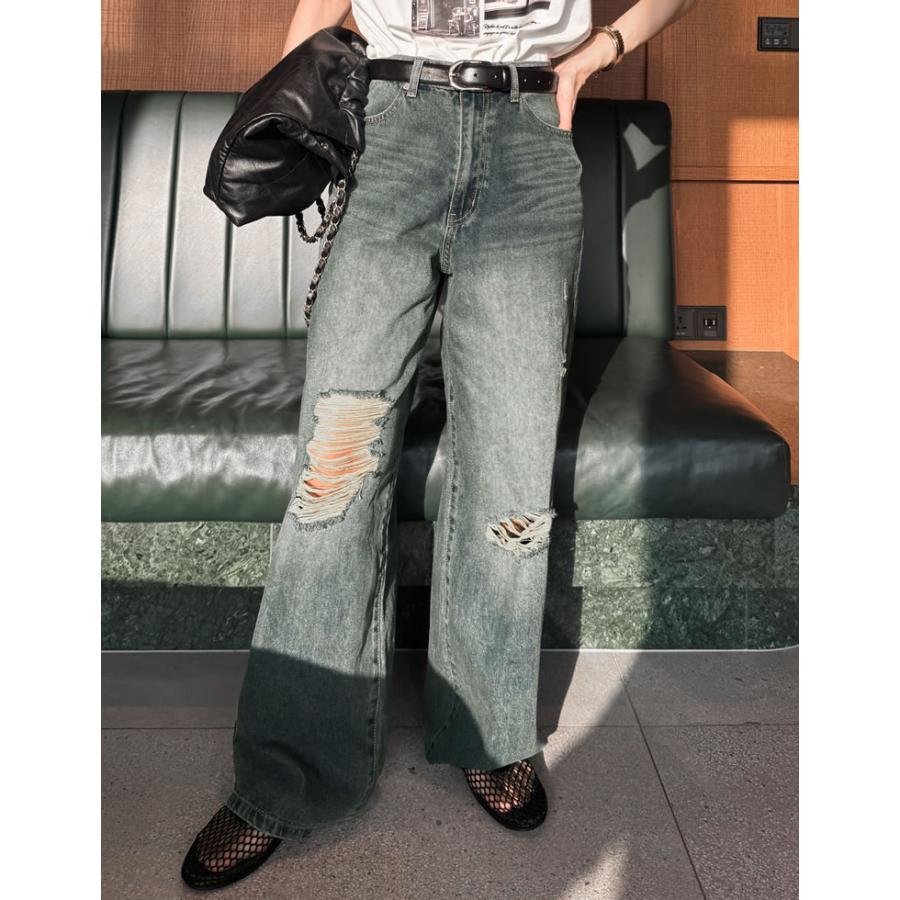 デニム レディース パンツ ジーンズ 低身長 高身長 ダメージ フリンジ ワイド ポケット付き ベルトループ付き 春夏 | Re:EDIT | 16