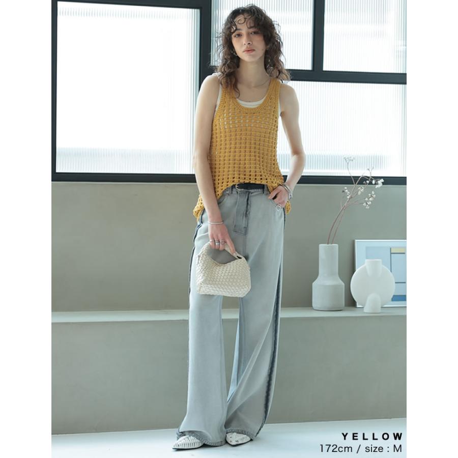 タンクトップ レディース トップス 透かし編みニット メッシュ ニット ノースリーブ タンクトップ レイヤード 2025春夏[mb] | Re:EDIT | 10
