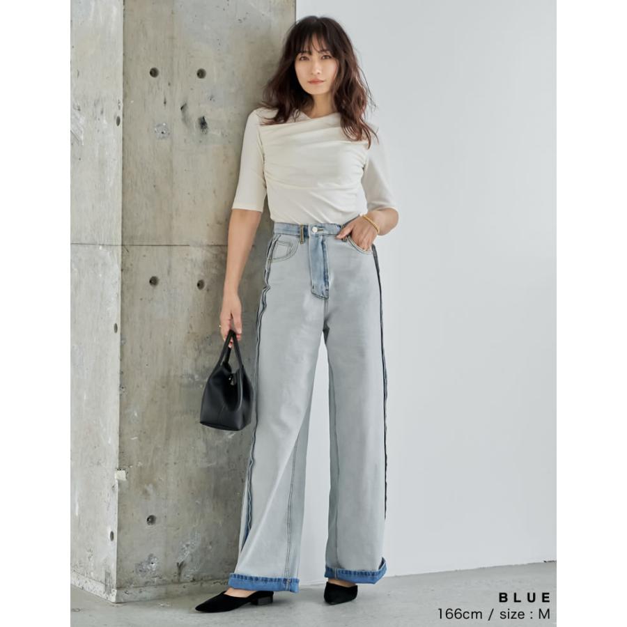 20％OFFクーポン対象 デニム レディース パンツ 3色 低身長 高身長 ジーンズ ジーパン ヴィンテージ風 ワイドデニム リバースデニム ポケットあり 春夏 | Re:EDIT | 05