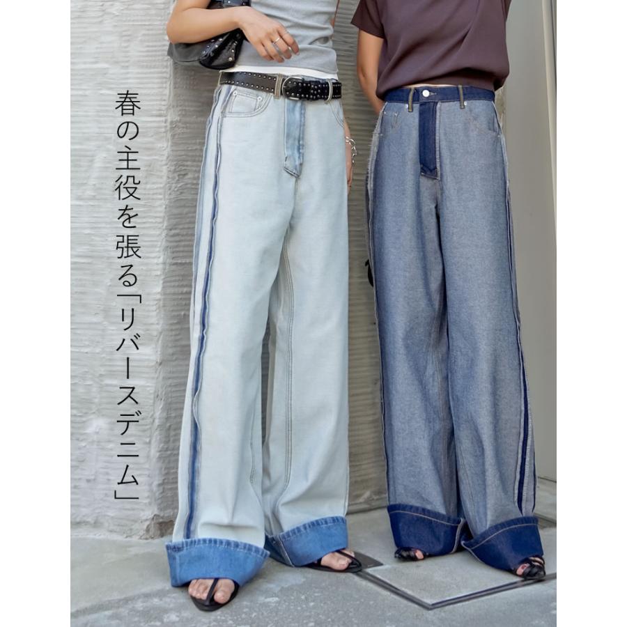 20％OFFクーポン対象 デニム レディース パンツ 3色 低身長 高身長 ジーンズ ジーパン ヴィンテージ風 ワイドデニム リバースデニム ポケットあり 春夏 | Re:EDIT | 11