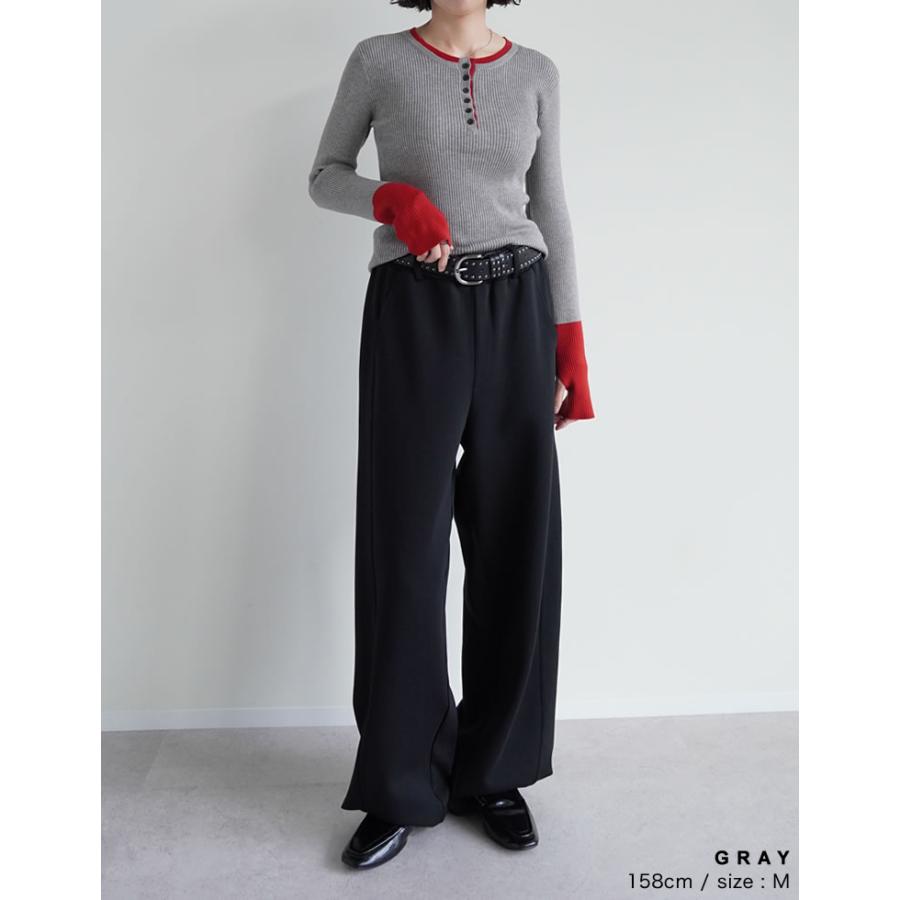 トップス セーター 長袖 レディース ニット リブニット プルオーバー 丸首 配色 バイカラー レイヤード 重ね着 指穴 2025秋冬 | Re:EDIT | 17