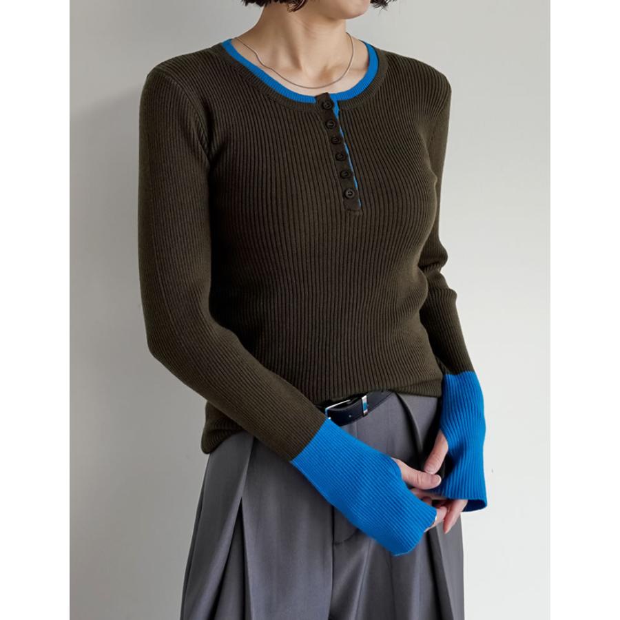 トップス セーター 長袖 レディース ニット リブニット プルオーバー 丸首 配色 バイカラー レイヤード 重ね着 指穴 2025秋冬 | Re:EDIT | 10