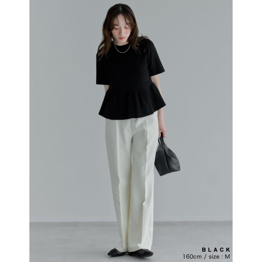 半袖 ブラウス レディース トップス 半袖 M/L サマーニット ペプラム フレア 体型カバー 丸首 5分袖 春夏[mb] | Re:EDIT | 15