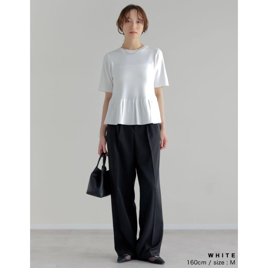 半袖 ブラウス レディース トップス 半袖 M/L サマーニット ペプラム フレア 体型カバー 丸首 5分袖 春夏[mb] | Re:EDIT | 17