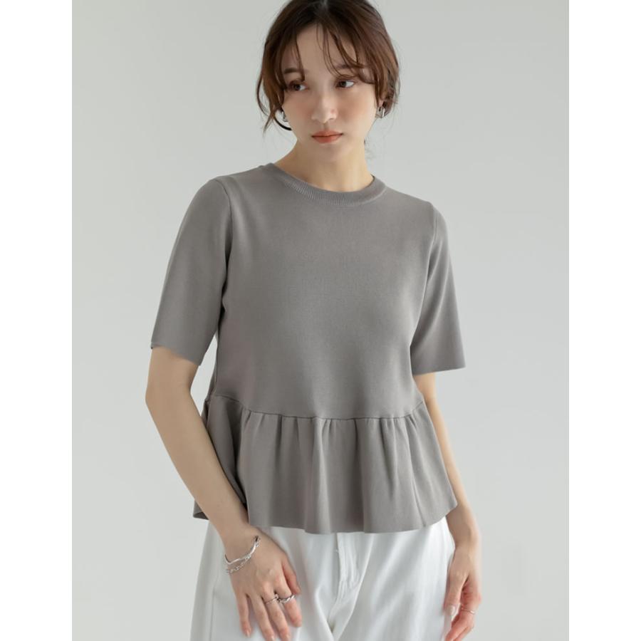 半袖 ブラウス レディース トップス 半袖 M/L サマーニット ペプラム フレア 体型カバー 丸首 5分袖 春夏[mb] | Re:EDIT | 09