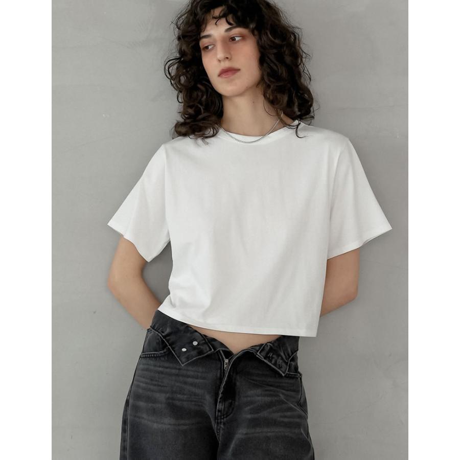 Tシャツ レディース トップス 半袖 クロップド セミクロップド　短丈 ベーシック シンプル ショート丈 クルーネック 春夏[mb] | Re:EDIT | 18
