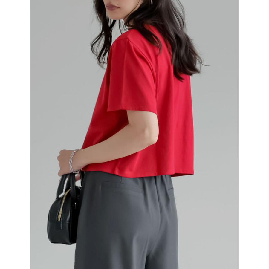 Tシャツ レディース トップス 半袖 クロップド セミクロップド　短丈 ベーシック シンプル ショート丈 クルーネック 春夏[mb] | Re:EDIT | 20