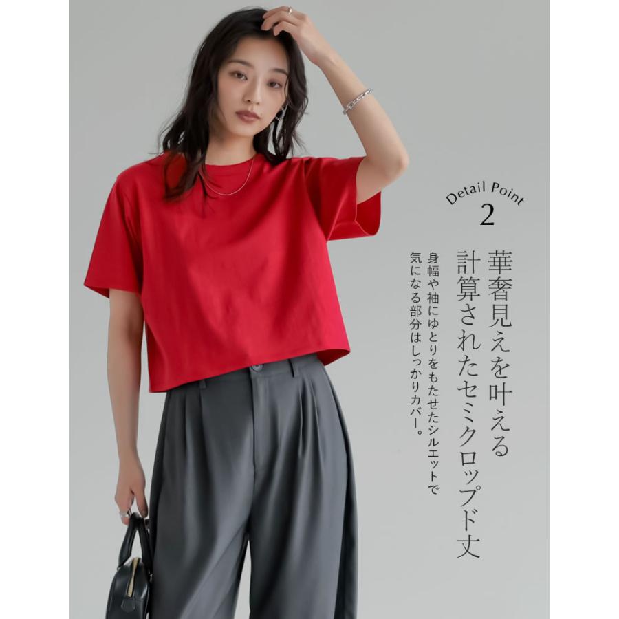 レディース トップス カットソー 新品 赤 赤ティシャツ Tシャツ 半袖 夏服 Re:EDIT（リエディ） トップス Tシャツ クロップド丈 半袖 カットソー