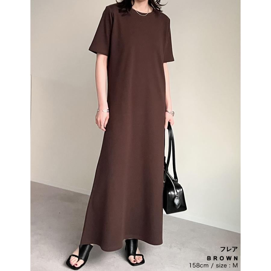 ロングワンピース レディース ワンピース 低身長 高身長 半袖 リボン付き カットソー ロング丈 ネックが選べる 春夏 | Re:EDIT | 19