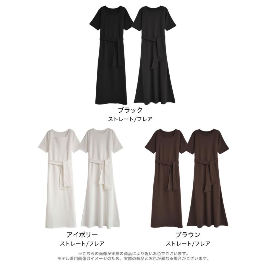 ロングワンピース レディース ワンピース 低身長 高身長 半袖 リボン付き カットソー ロング丈 ネックが選べる 春夏 | Re:EDIT | 20