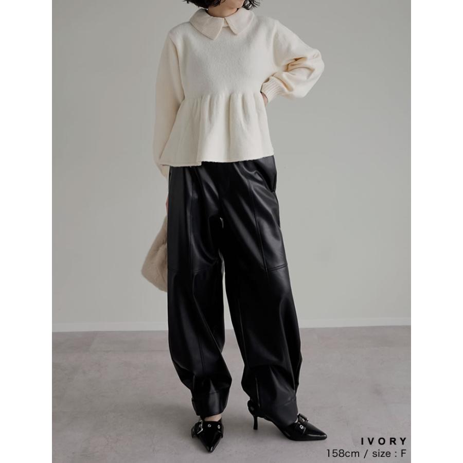 トップス 長袖 ニット プルオーバー レディース セーター 襟付き ペプラム フレア ギャザー 体型カバー チュニック ペプラムニット 2025秋冬 | Re:EDIT | 08