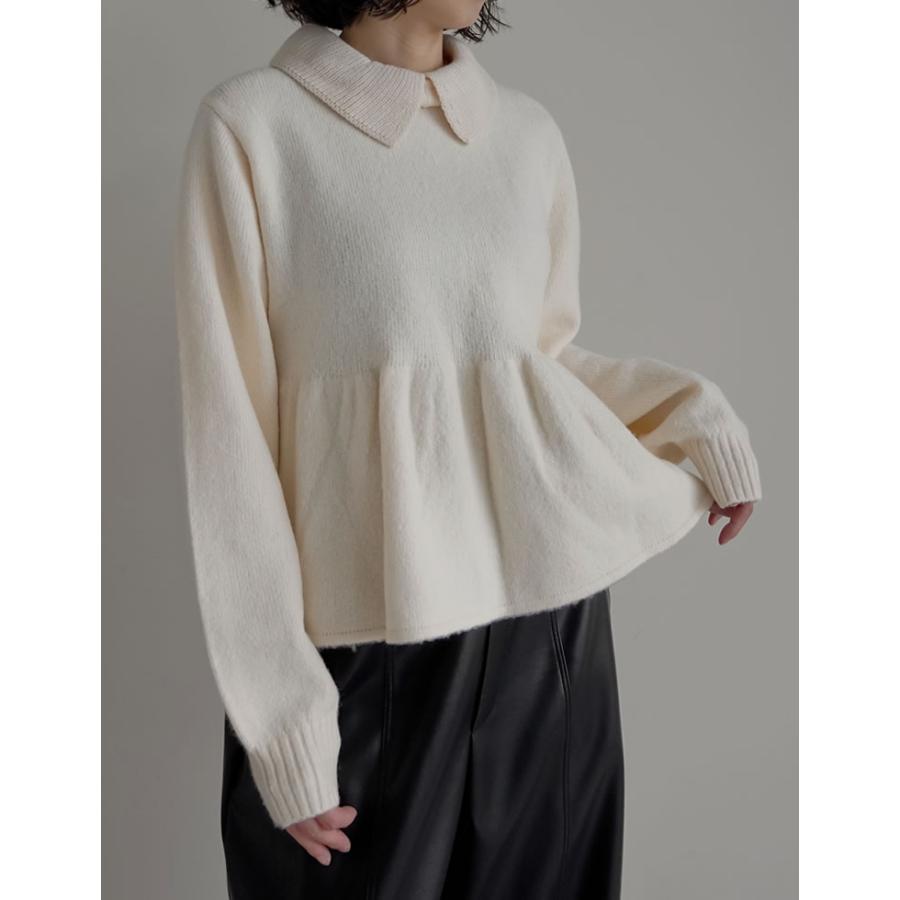 トップス 長袖 ニット プルオーバー レディース セーター 襟付き ペプラム フレア ギャザー 体型カバー チュニック ペプラムニット 2025秋冬 | Re:EDIT | 09