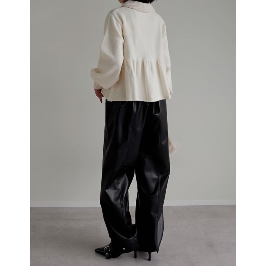 トップス 長袖 ニット プルオーバー レディース セーター 襟付き ペプラム フレア ギャザー 体型カバー チュニック ペプラムニット 2025秋冬 | Re:EDIT | 10