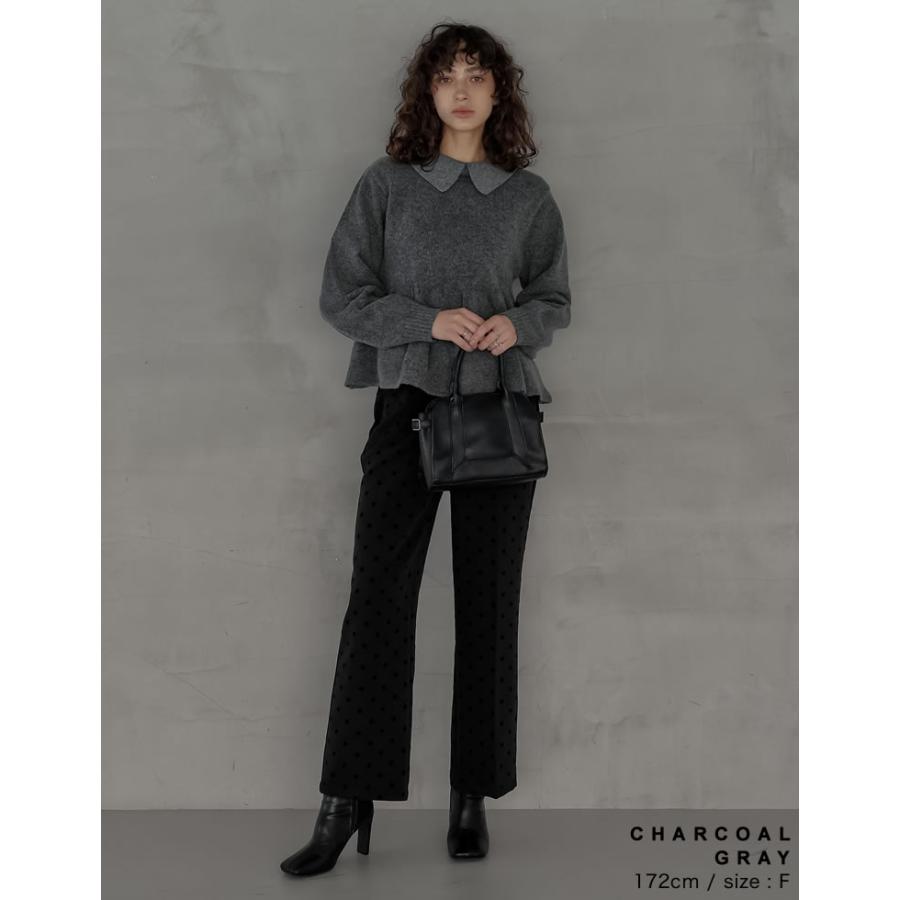 トップス 長袖 ニット プルオーバー レディース セーター 襟付き ペプラム フレア ギャザー 体型カバー チュニック ペプラムニット 2025秋冬 | Re:EDIT | 12