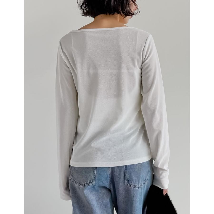 トップス カットソー ロンT 長袖 レディース 4色 M/L ベロア シアー ビスチェ 丸首 光沢 ドッキング 重ね着 透け感 2025秋冬[mb] | Re:EDIT | 17