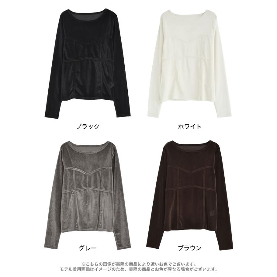 トップス カットソー ロンT 長袖 レディース 4色 M/L ベロア シアー ビスチェ 丸首 光沢 ドッキング 重ね着 透け感 2025秋冬[mb] | Re:EDIT | 21