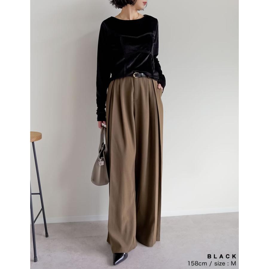 トップス カットソー ロンT 長袖 レディース 4色 M/L ベロア シアー ビスチェ 丸首 光沢 ドッキング 重ね着 透け感 2025秋冬[mb] | Re:EDIT | 10