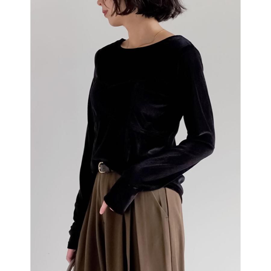 トップス カットソー ロンT 長袖 レディース 4色 M/L ベロア シアー ビスチェ 丸首 光沢 ドッキング 重ね着 透け感 2025秋冬[mb] | Re:EDIT | 11