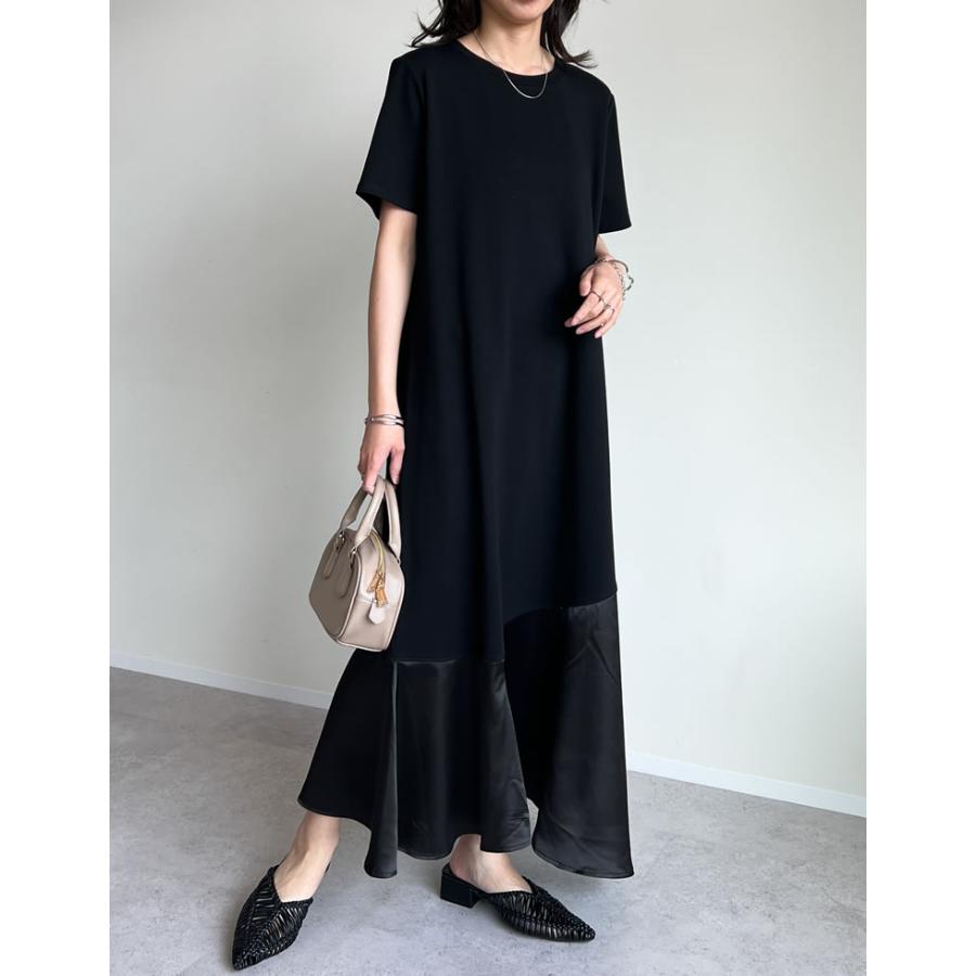 ワンピース レディース ドレス カットソー ロング丈 半袖 クルーネック ドレープ フレア 接触冷感 低身長 2025春夏 | Re:EDIT | 05