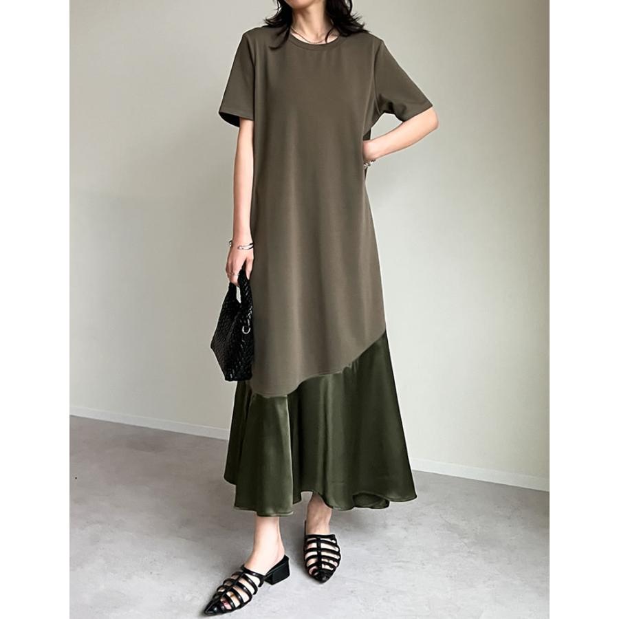 ワンピース レディース ドレス カットソー ロング丈 半袖 クルーネック ドレープ フレア 接触冷感 低身長 2025春夏 | Re:EDIT | 07
