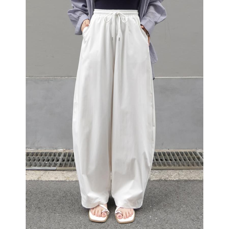 パンツ レディース カーブパンツ 低身長 高身長 バレルパンツ ウエストゴム ドロスト ポケットあり 撥水加工 セットアップ対応 2026春夏 | Re:EDIT | 09