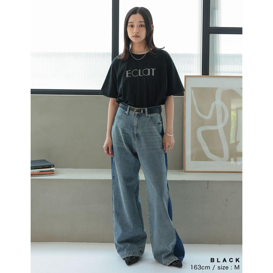 Tシャツ 半袖 トップス レディース 4色 M/L カットソー 5分袖 ロゴT バイカラー ひんやり 涼しい 接触冷感 春夏[mb] | Re:EDIT | 14