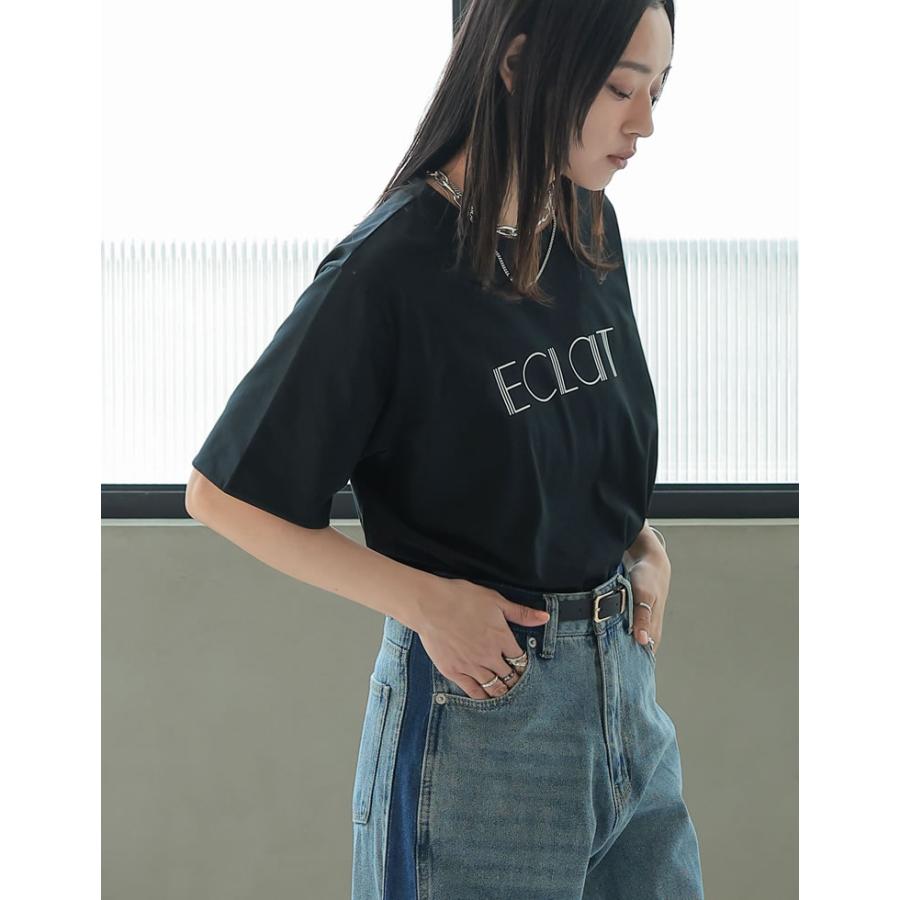 Tシャツ 半袖 トップス レディース 4色 M/L カットソー 5分袖 ロゴT バイカラー ひんやり 涼しい 接触冷感 春夏[mb] | Re:EDIT | 15