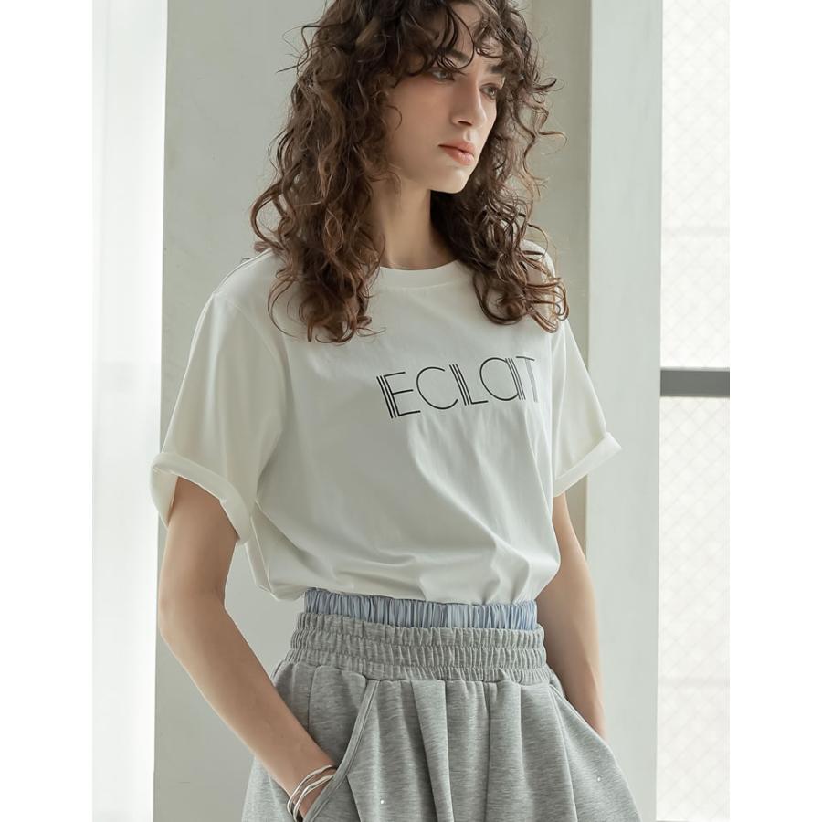 Tシャツ 半袖 トップス レディース 4色 M/L カットソー 5分袖 ロゴT バイカラー ひんやり 涼しい 接触冷感 春夏[mb] | Re:EDIT | 17
