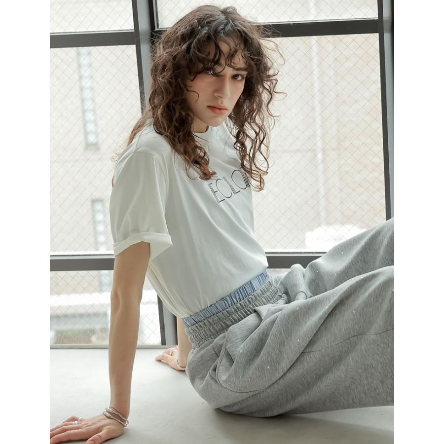 Tシャツ 半袖 トップス レディース 4色 M/L カットソー 5分袖 ロゴT バイカラー ひんやり 涼しい 接触冷感 春夏[mb] | Re:EDIT | 18