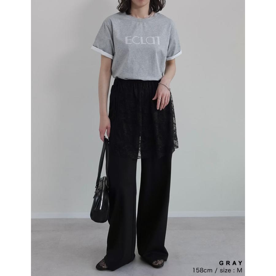 Tシャツ 半袖 トップス レディース 4色 M/L カットソー 5分袖 ロゴT バイカラー ひんやり 涼しい 接触冷感 春夏[mb] | Re:EDIT | 19