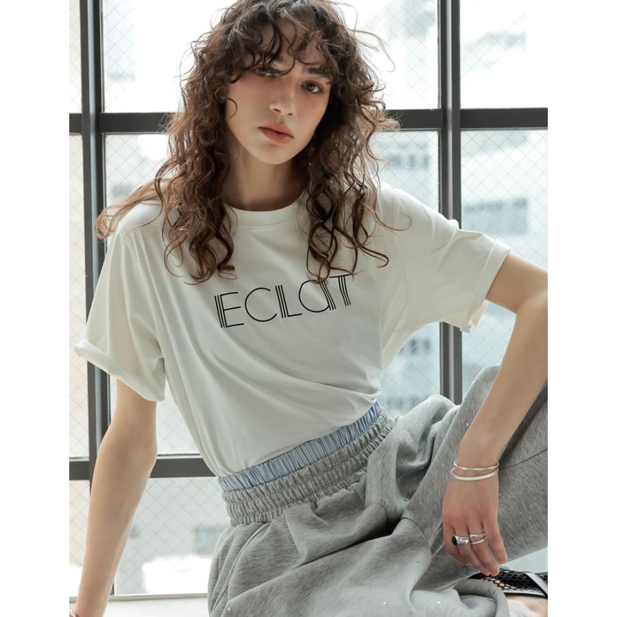 Tシャツ 半袖 トップス レディース 4色 M/L カットソー 5分袖 ロゴT バイカラー ひんやり 涼しい 接触冷感 春夏[mb] | Re:EDIT | 06