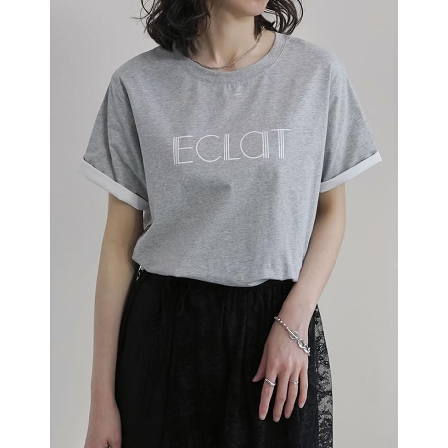 Tシャツ 半袖 トップス レディース 4色 M/L カットソー 5分袖 ロゴT バイカラー ひんやり 涼しい 接触冷感 春夏[mb] | Re:EDIT | 07