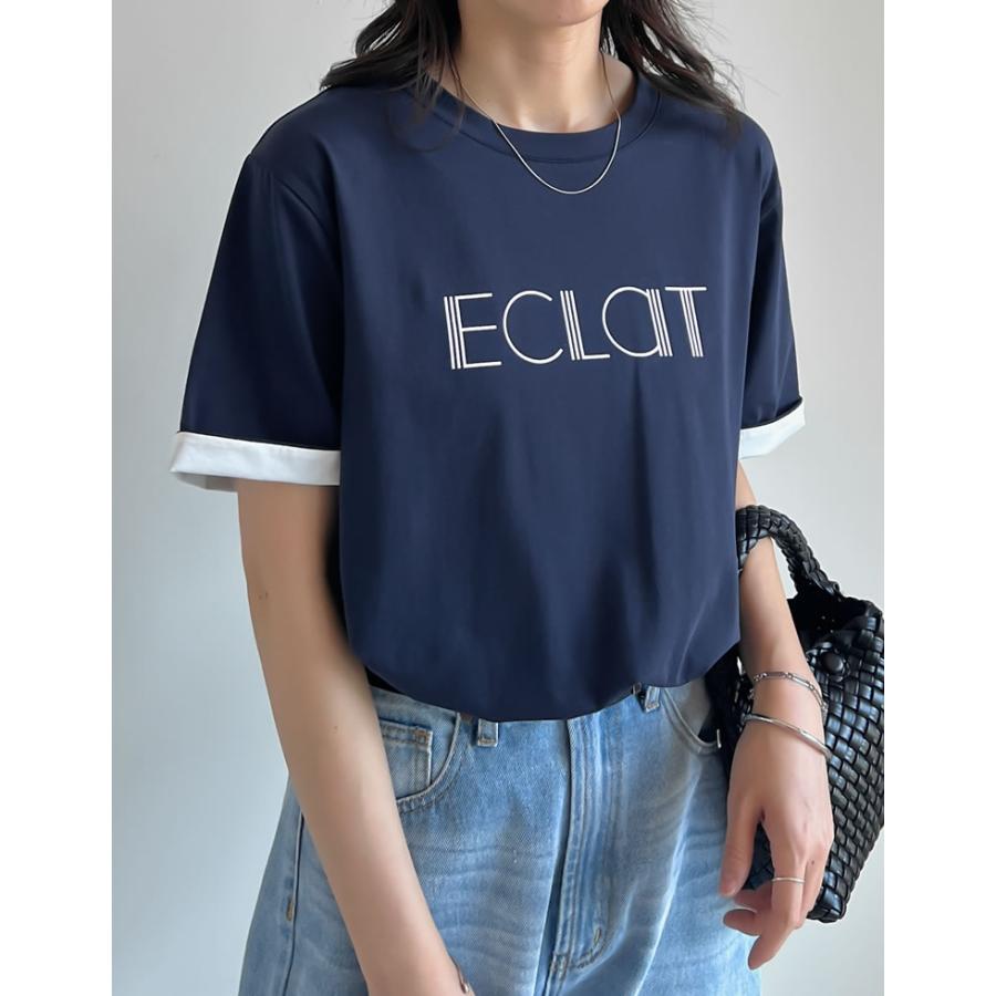 Tシャツ 半袖 トップス レディース 4色 M/L カットソー 5分袖 ロゴT バイカラー ひんやり 涼しい 接触冷感 春夏[mb] | Re:EDIT | 08