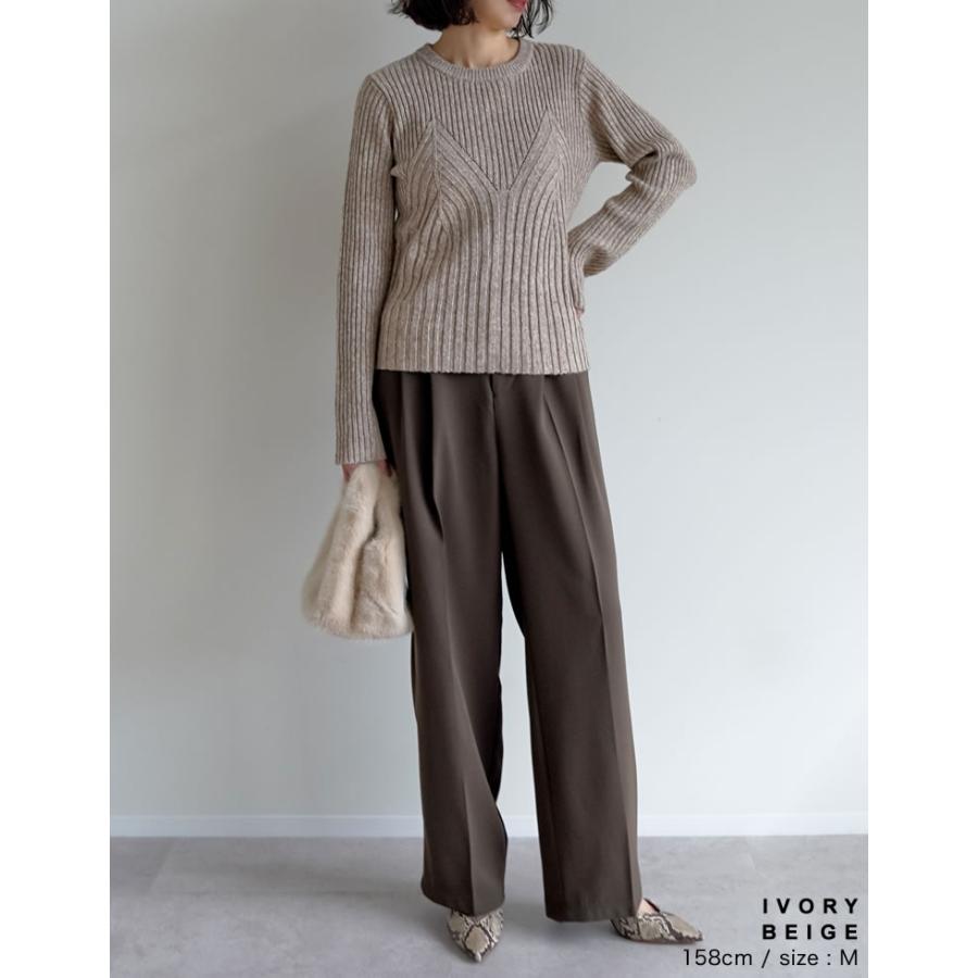 トップス ニット レディース 4色 M/L 長袖 ミックスニット ビスチェ見え セーター クルーネック 秋冬 | Re:EDIT | 16