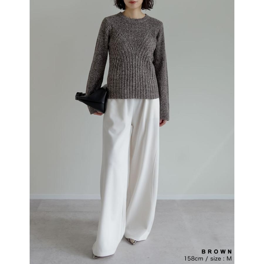 トップス ニット レディース 4色 M/L 長袖 ミックスニット ビスチェ見え セーター クルーネック 秋冬 | Re:EDIT | 18