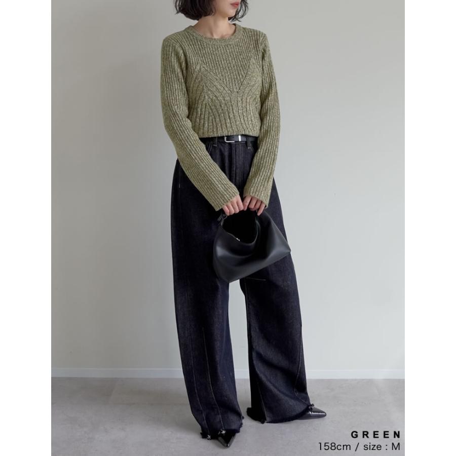 トップス ニット レディース 4色 M/L 長袖 ミックスニット ビスチェ見え セーター クルーネック 秋冬 | Re:EDIT | 20