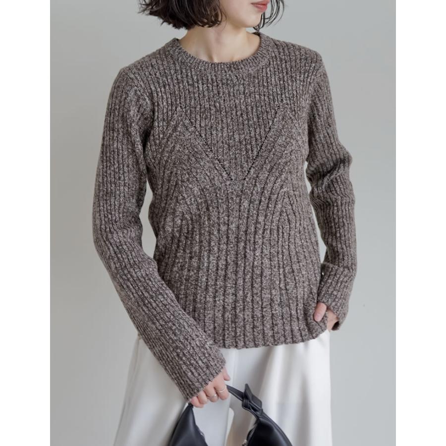 トップス ニット レディース 4色 M/L 長袖 ミックスニット ビスチェ見え セーター クルーネック 秋冬 | Re:EDIT | 08