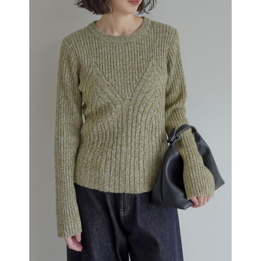 トップス ニット レディース 4色 M/L 長袖 ミックスニット ビスチェ見え セーター クルーネック 秋冬 | Re:EDIT | 09