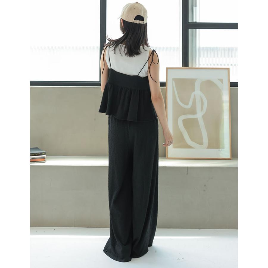 パンツ レディース ボトム フルレングス ジャガード イージーパンツ ワイド セットアップ ドロスト ウエストゴム 低身長 高身長 2025春夏 | Re:EDIT | 13