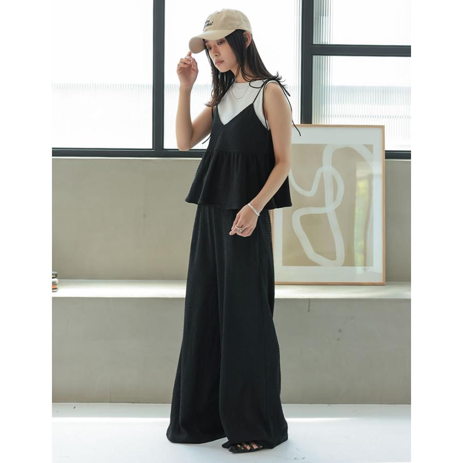 パンツ レディース ボトム フルレングス ジャガード イージーパンツ ワイド セットアップ ドロスト ウエストゴム 低身長 高身長 2025春夏 | Re:EDIT | 14