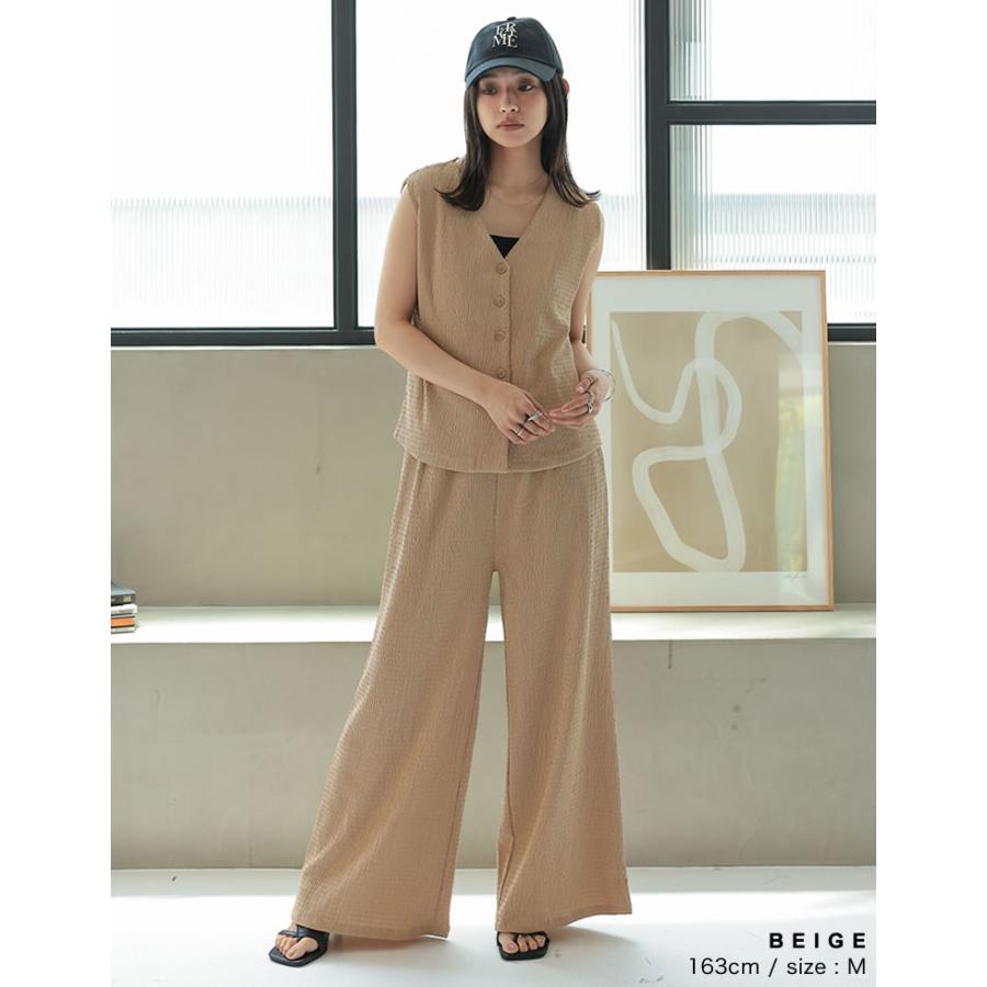 パンツ レディース ボトム フルレングス ジャガード イージーパンツ ワイド セットアップ ドロスト ウエストゴム 低身長 高身長 2025春夏 | Re:EDIT | 15